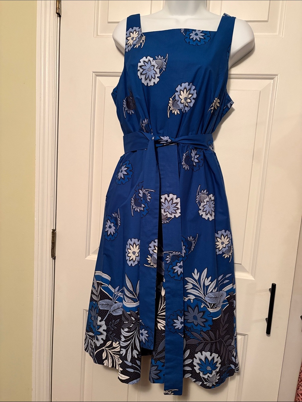 Ann Taylor Factory Royal Blue Floral Belted Midi Dress